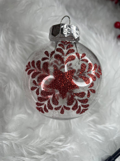 Set globuri de Craciun Inedit, 30 bucati, 7cm, transparente si rosu
