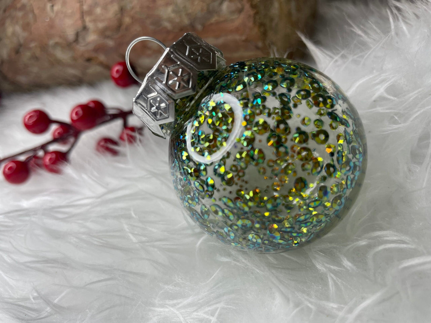 Set globuri de Craciun Inedit, 24 bucati, 5cm, transparente si verde