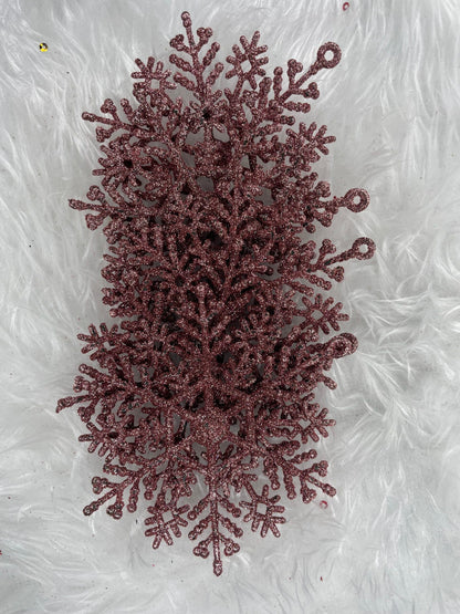 Decoratiune brad fulg de zapada, set 12 bucati, 10cm, roz