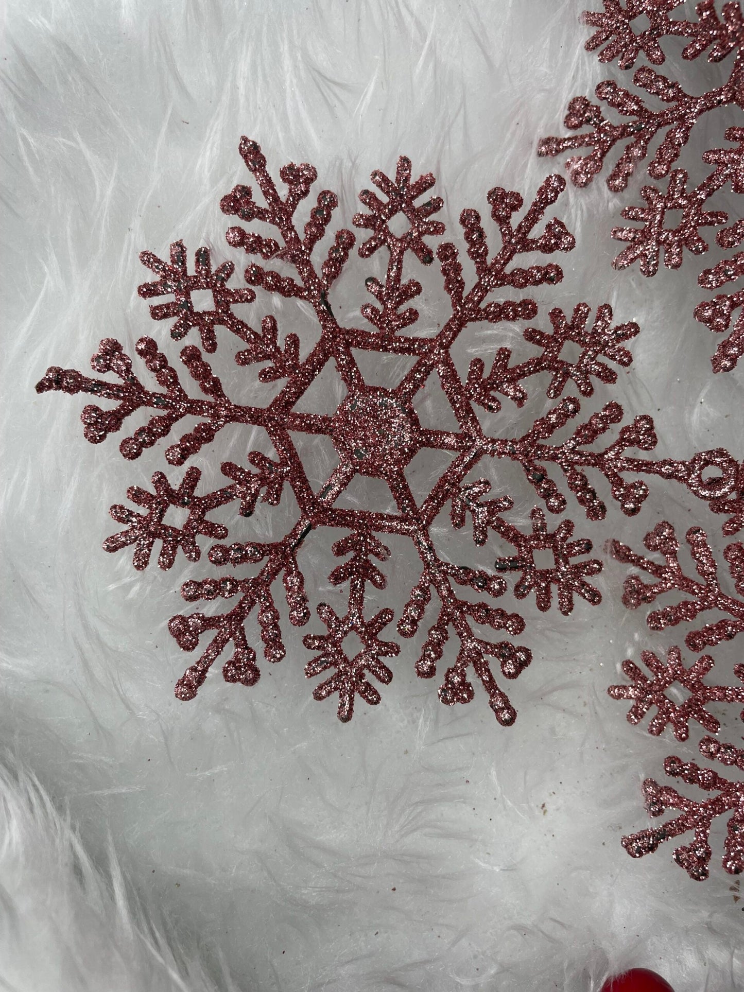 Decoratiune brad fulg de zapada, set 12 bucati, 10cm, roz