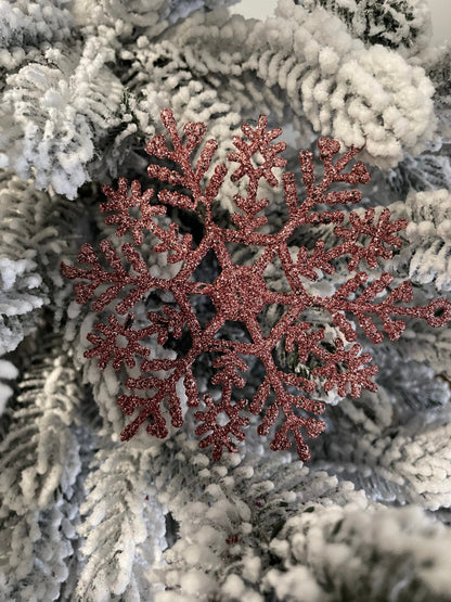 Decoratiune brad fulg de zapada, set 12 bucati, 10cm, roz