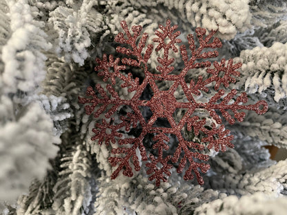 Decoratiune brad fulg de zapada, set 12 bucati, 10cm, roz