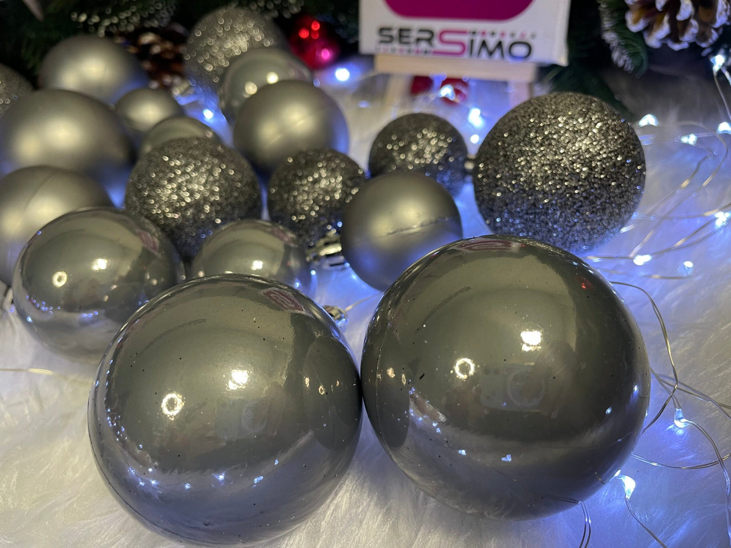 Set globuri de Craciun, 30 bucati, 3 modele, 4/5/6cm, gri argintiu