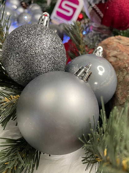Set globuri de Craciun, 30 bucati, 3 modele, 4/5/6cm, gri argintiu