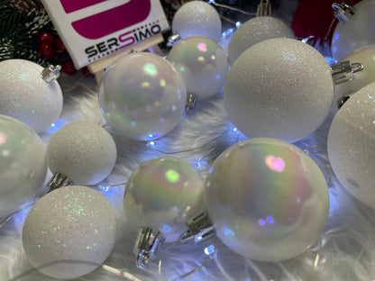 Set globuri de Craciun, 30 bucati, 3 modele, 4/5/6cm, alb