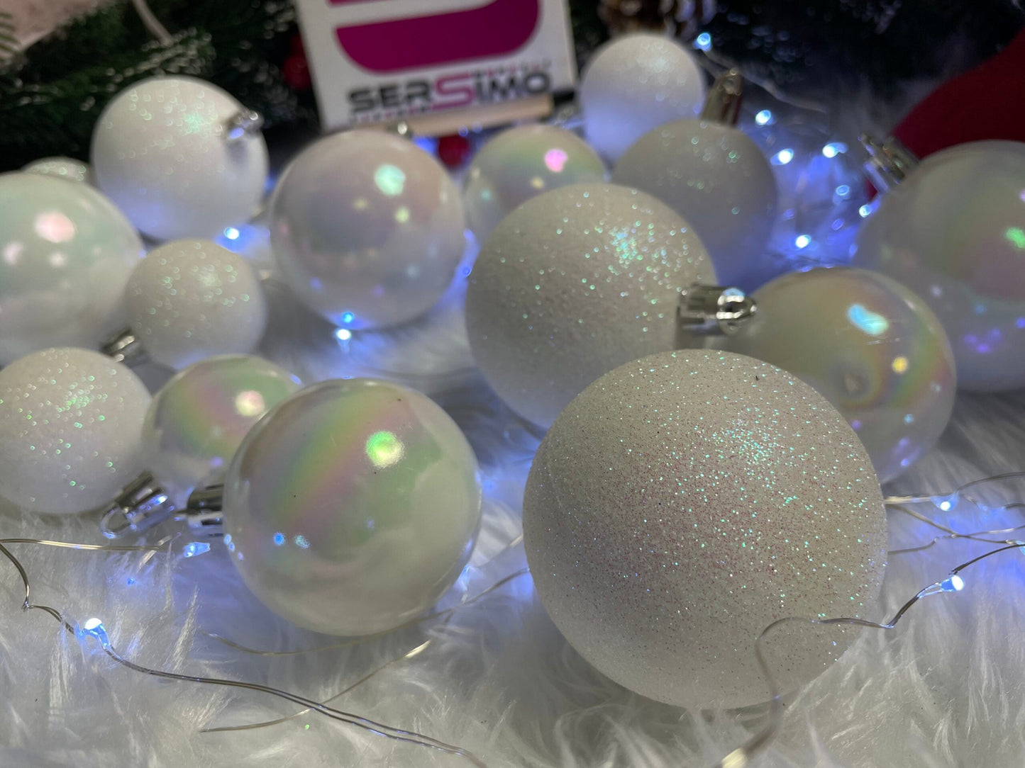 Set globuri de Craciun, 30 bucati, 3 modele, 4/5/6cm, alb