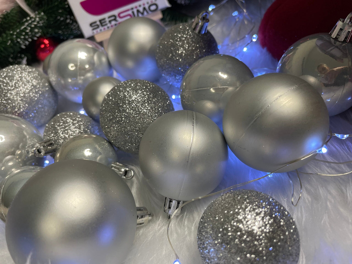 Set globuri de Craciun, 30 bucati, 3 modele, 4/5/6cm, argintiu