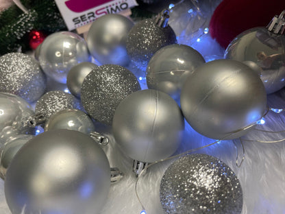 Set globuri de Craciun, 30 bucati, 3 modele, 4/5/6cm, argintiu