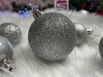 Set globuri de Craciun, 30 bucati, 3 modele, 4/5/6cm, argintiu