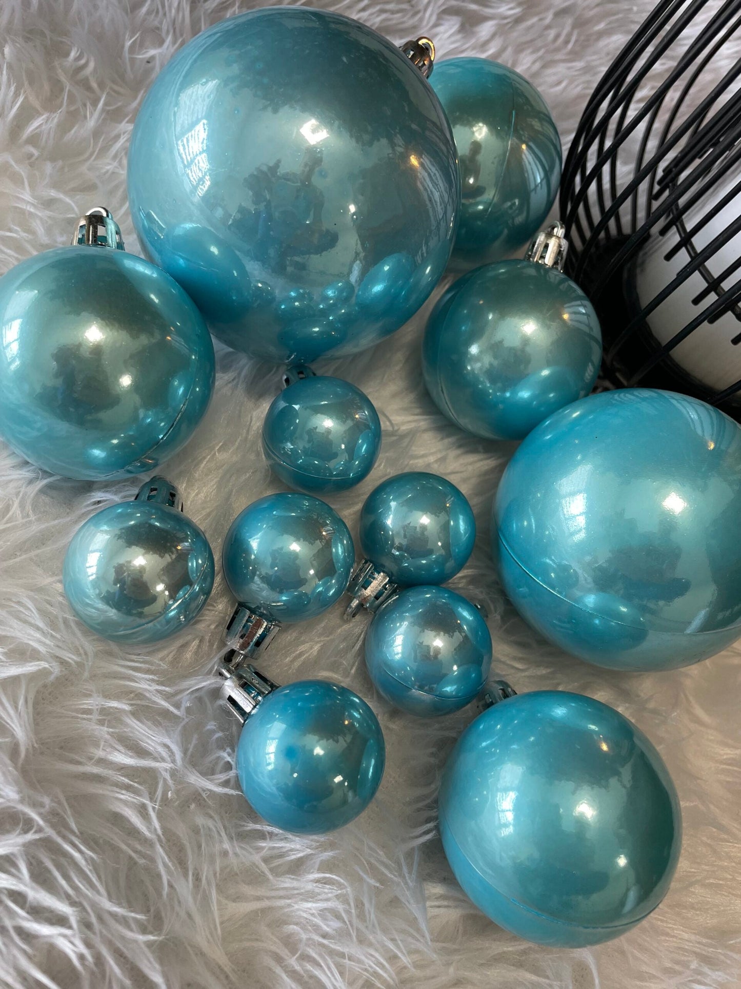 Set globuri de Craciun, 37 bucati, 3-8cm, albastru perla