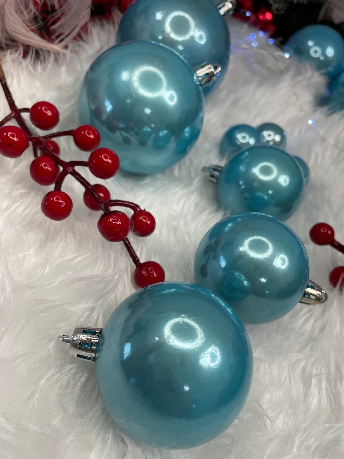 Set globuri de Craciun, 37 bucati, 3-8cm, albastru perla