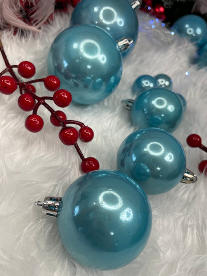 Set globuri de Craciun, 37 bucati, 3-8cm, albastru perla