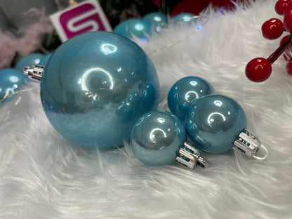 Set globuri de Craciun, 37 bucati, 3-8cm, albastru perla