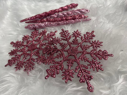 Set globuri si decoratiuni de Craciun, 101 piese, diverse dimensiuni, alb roz