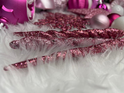 Set globuri si decoratiuni de Craciun, 101 piese, diverse dimensiuni, alb roz