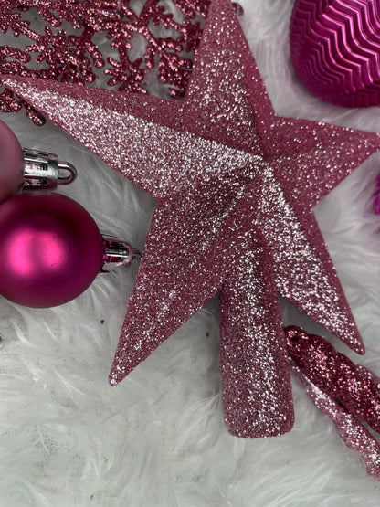 Set globuri si decoratiuni de Craciun, 101 piese, diverse dimensiuni, alb roz