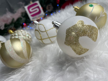 Set globuri de Craciun cu modele de sarbatori, 30 bucati, 6cm, auriu