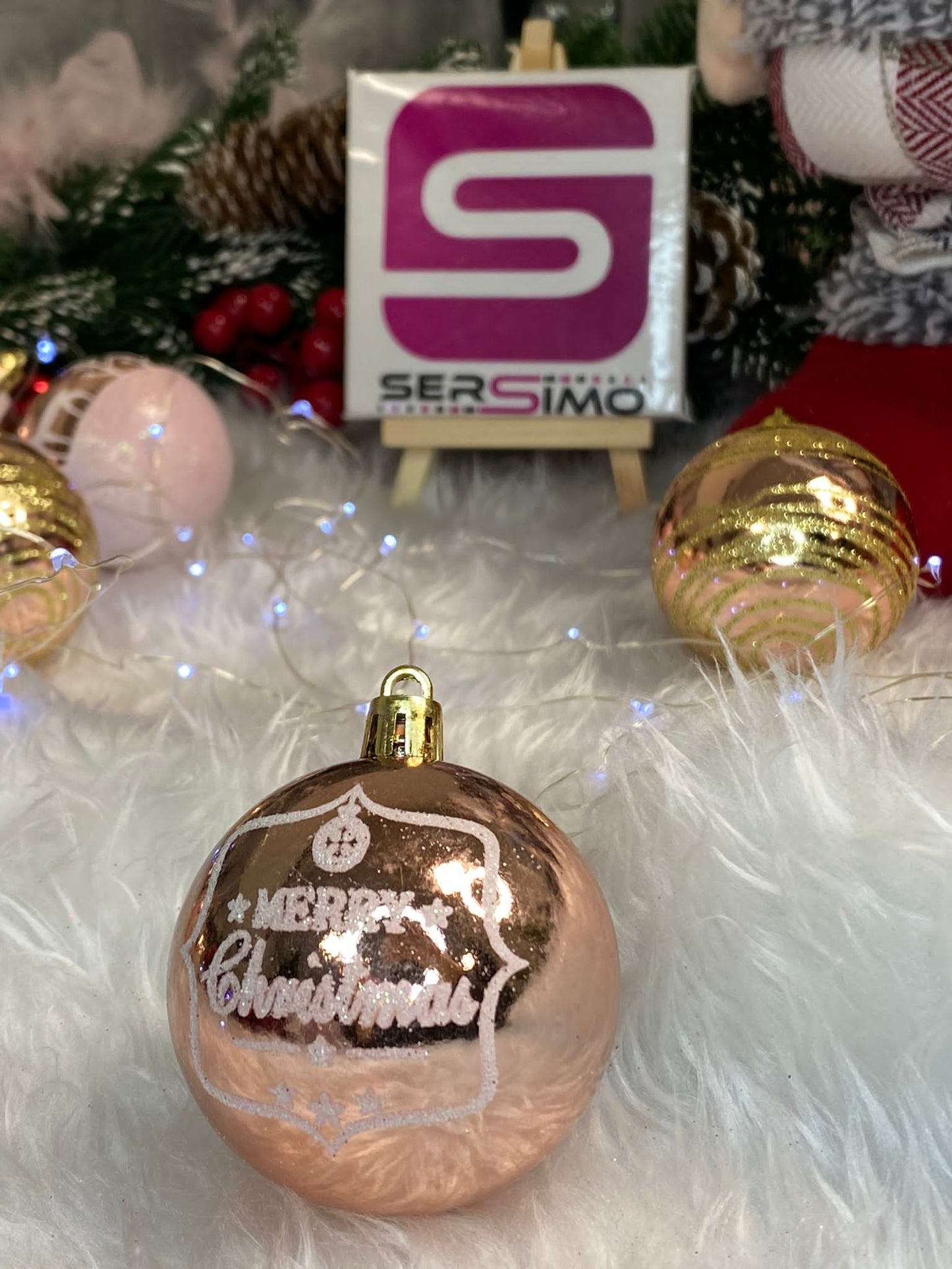 Set globuri de Craciun cu modele de sarbatori, 24 bucati, 6cm, rose