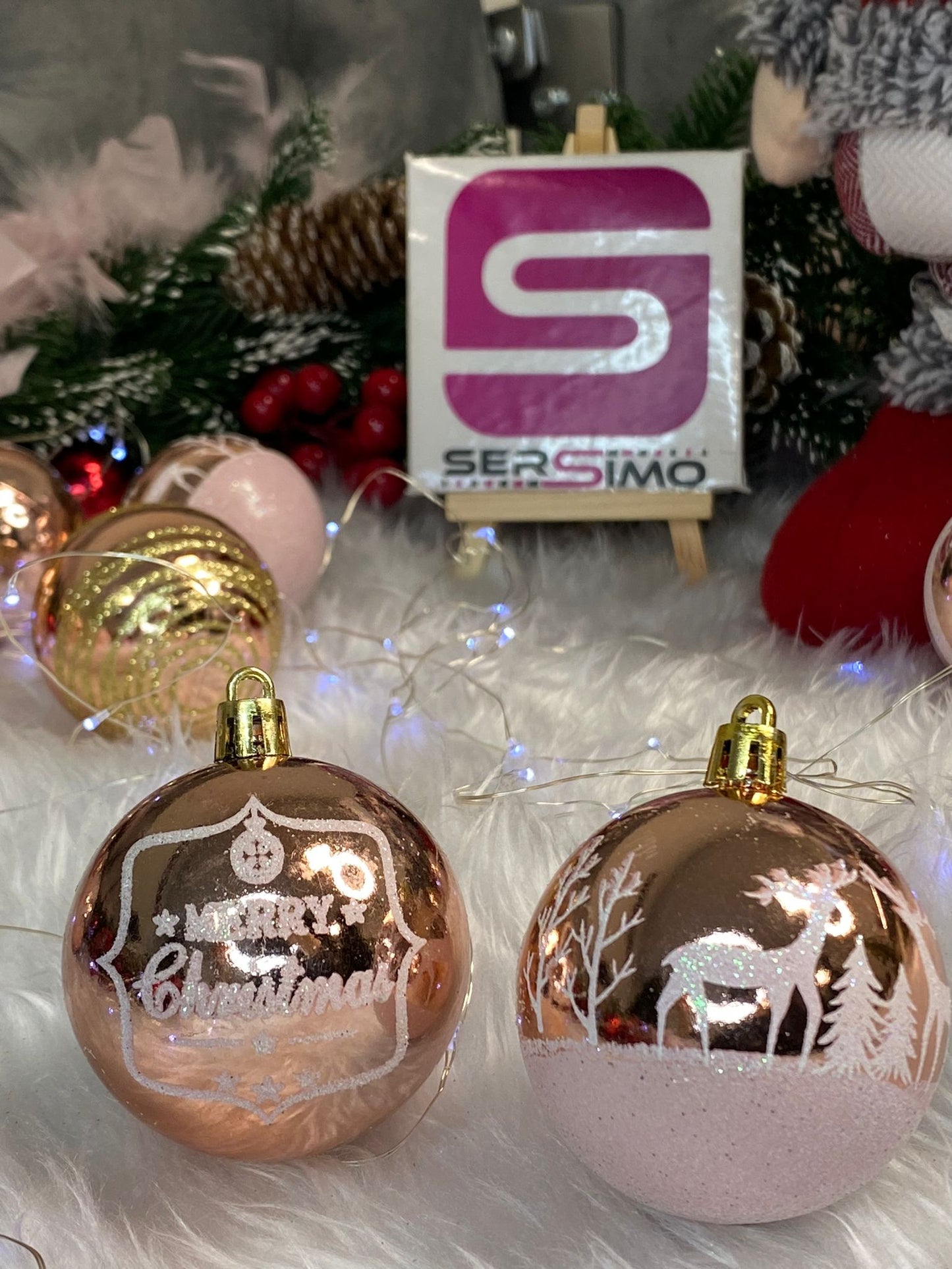 Set globuri de Craciun cu modele de sarbatori, 24 bucati, 6cm, rose