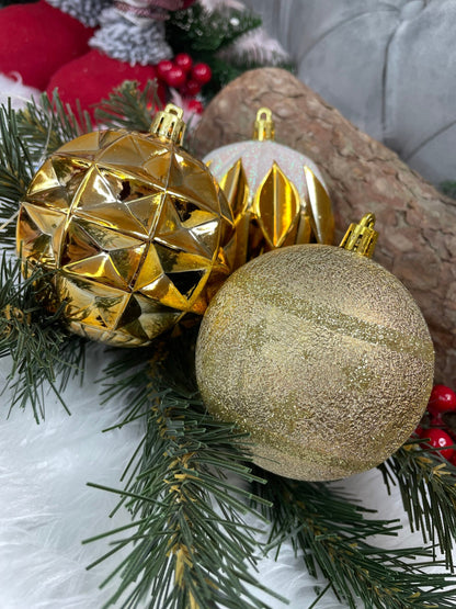 Set globuri de Craciun, 16 bucati, 8cm, 6 modele, auriu