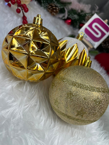Set globuri de Craciun, 16 bucati, 8cm, 6 modele, auriu