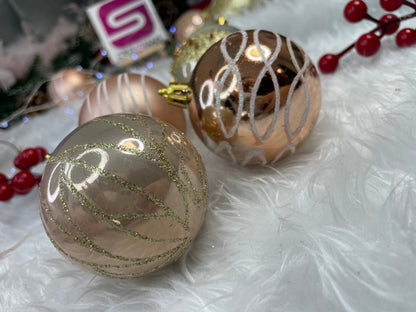 Set globuri de Craciun cu modele de sarbatori, 30 bucati, 6cm, roz si auriu