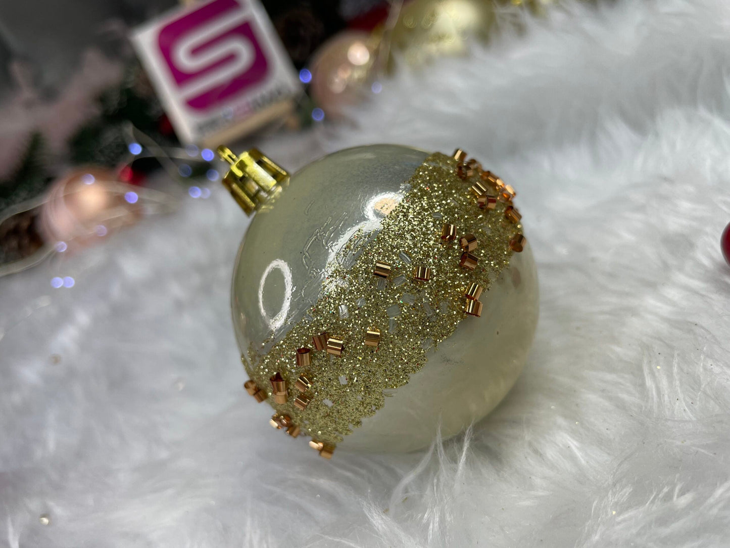 Set globuri de Craciun cu modele de sarbatori, 30 bucati, 6cm, roz si auriu