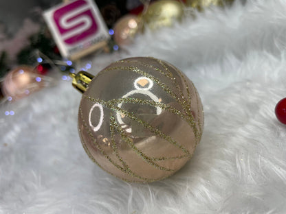 Set globuri de Craciun cu modele de sarbatori, 30 bucati, 6cm, roz si auriu