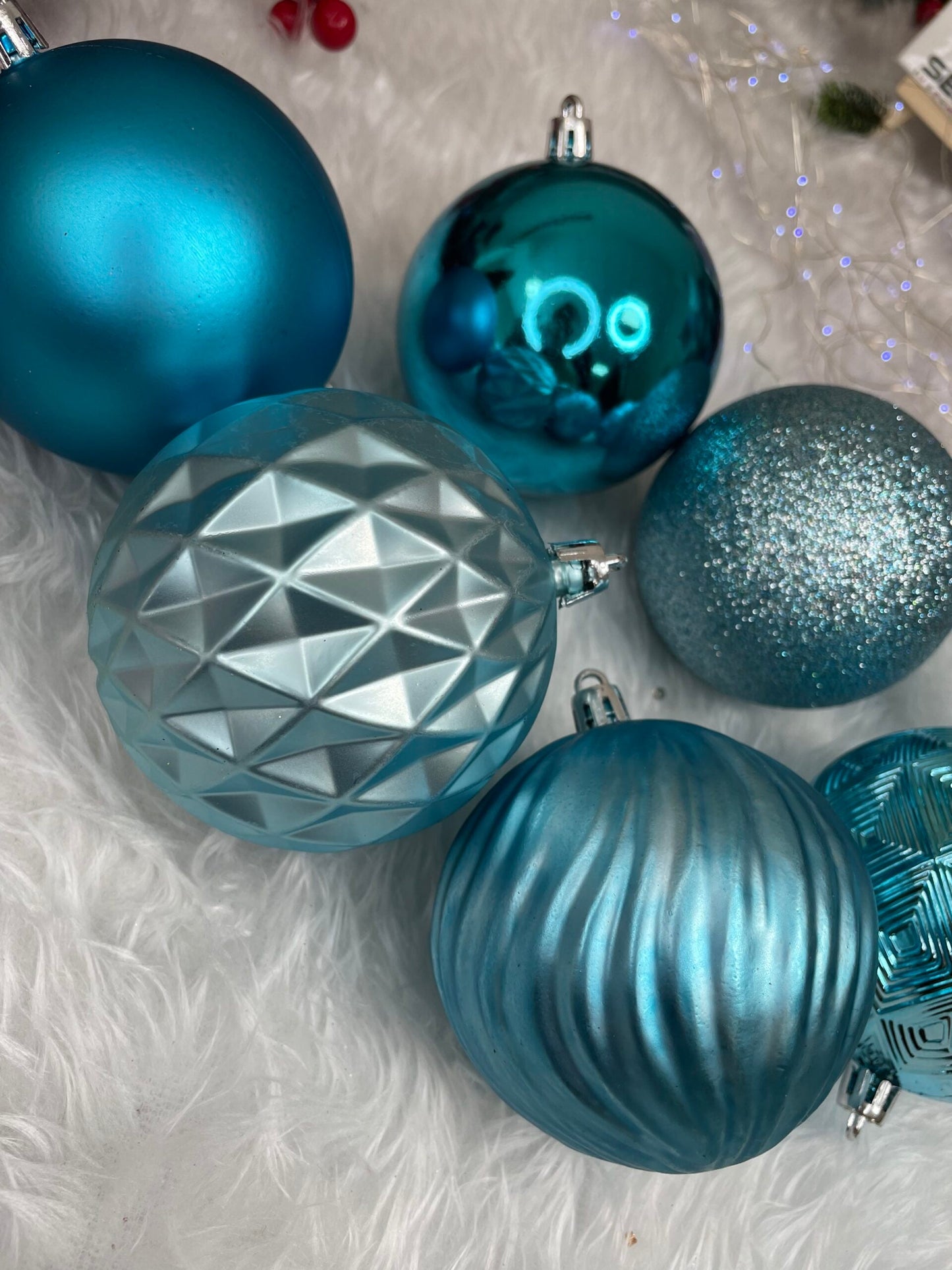 Set globuri de Craciun, 30 bucati, 6 modele, 8cm, albastru