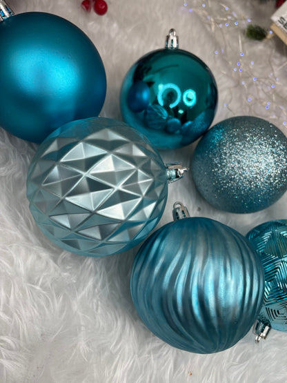 Set globuri de Craciun, 30 bucati, 6 modele, 8cm, albastru