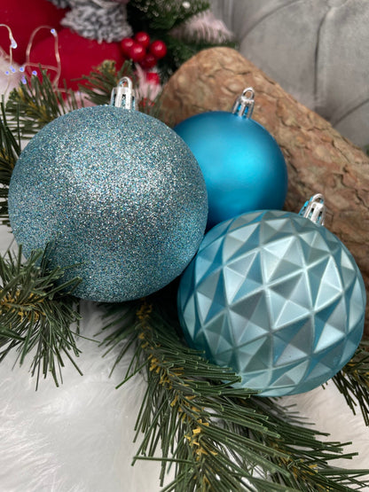 Set globuri de Craciun, 30 bucati, 6 modele, 8cm, albastru