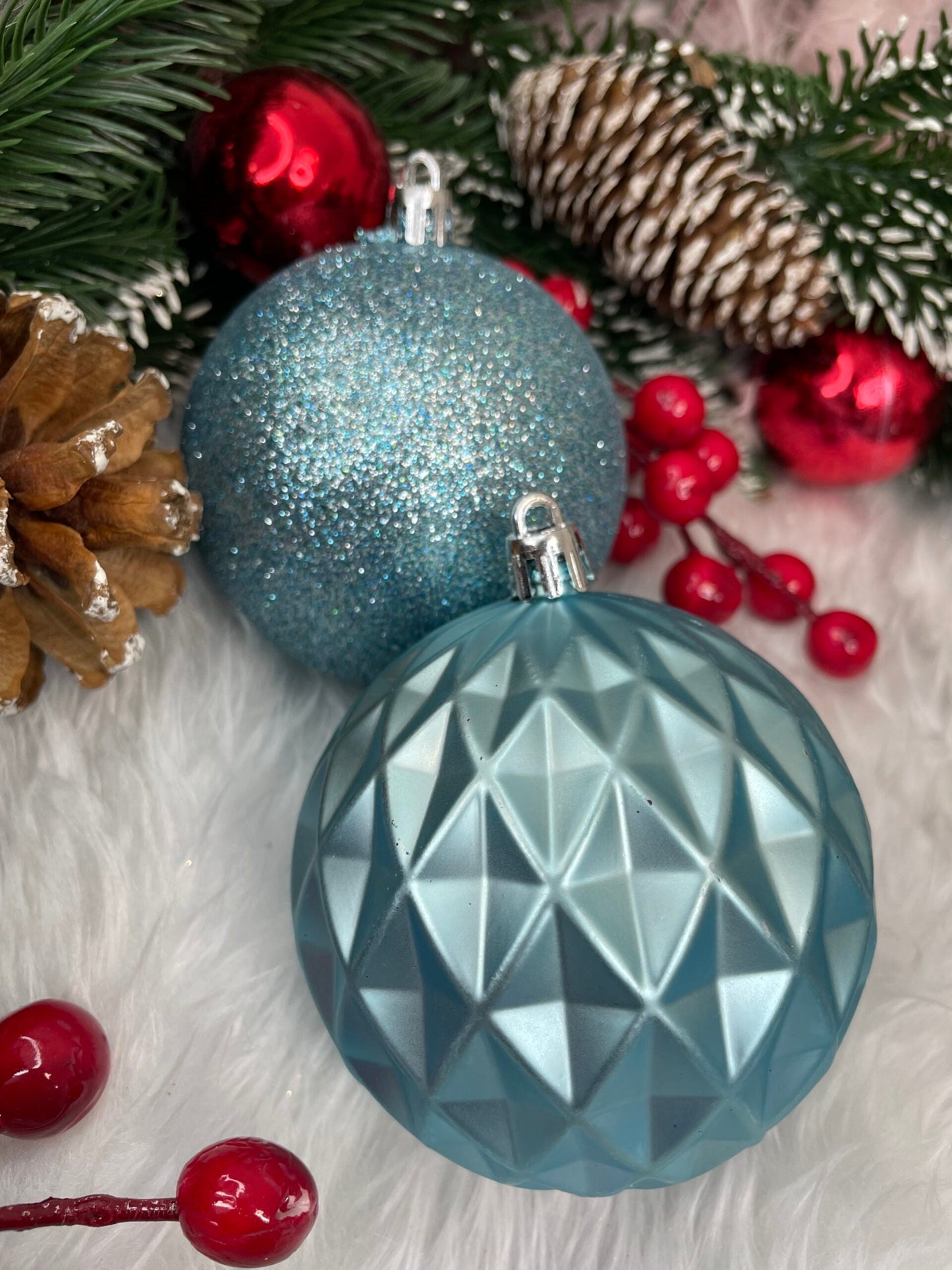 Set globuri de Craciun, 30 bucati, 6 modele, 8cm, albastru