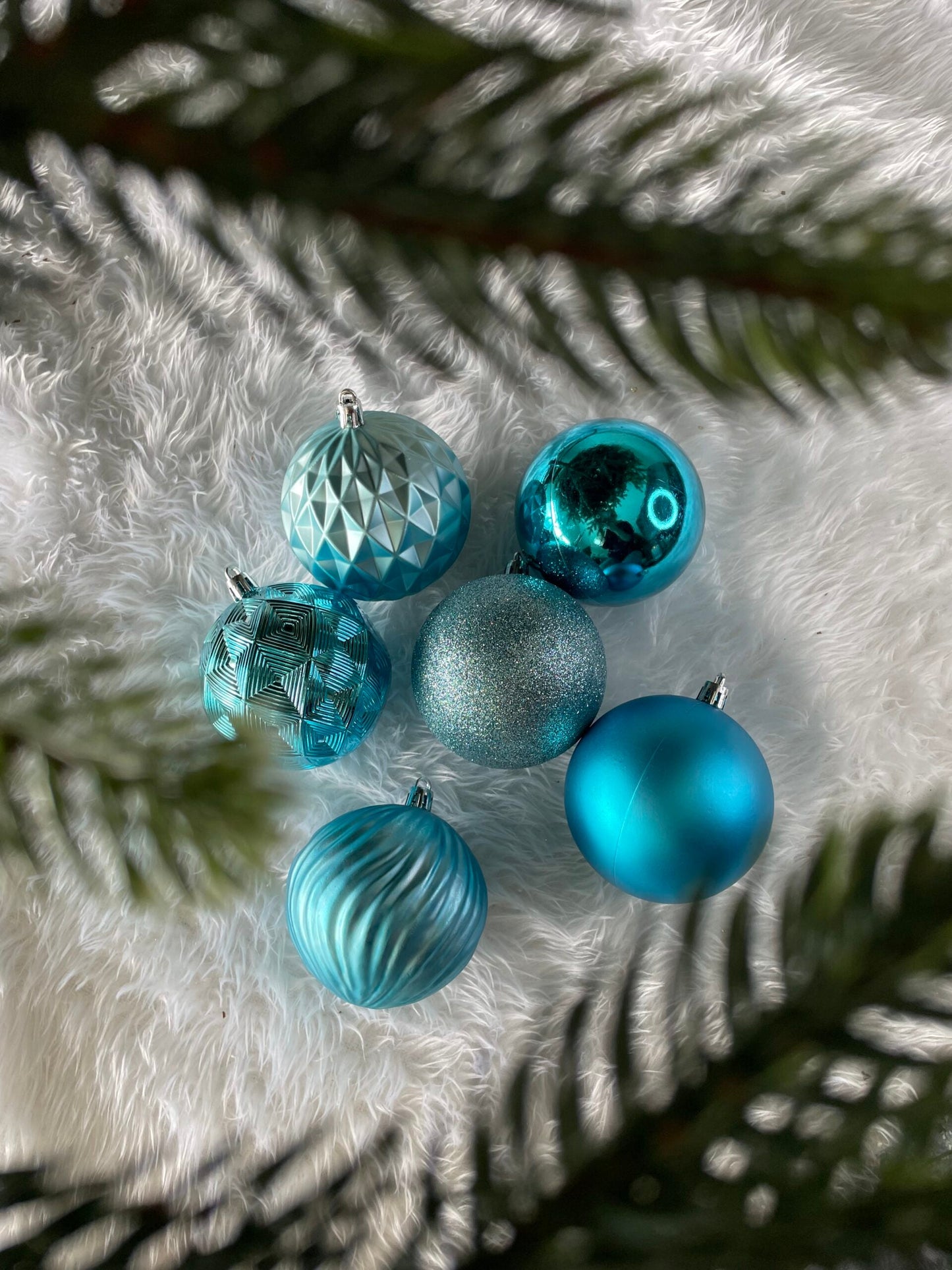 Set globuri de Craciun, 30 bucati, 6 modele, 8cm, albastru