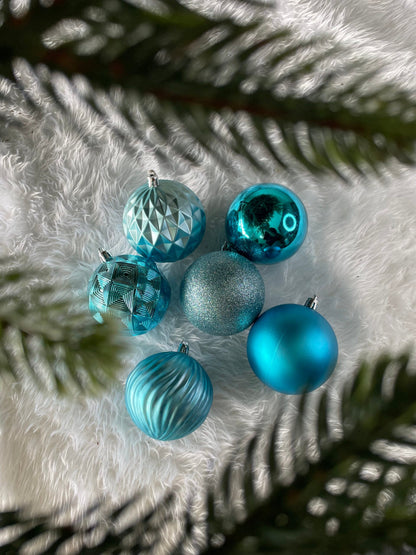 Set globuri de Craciun, 30 bucati, 6 modele, 8cm, albastru