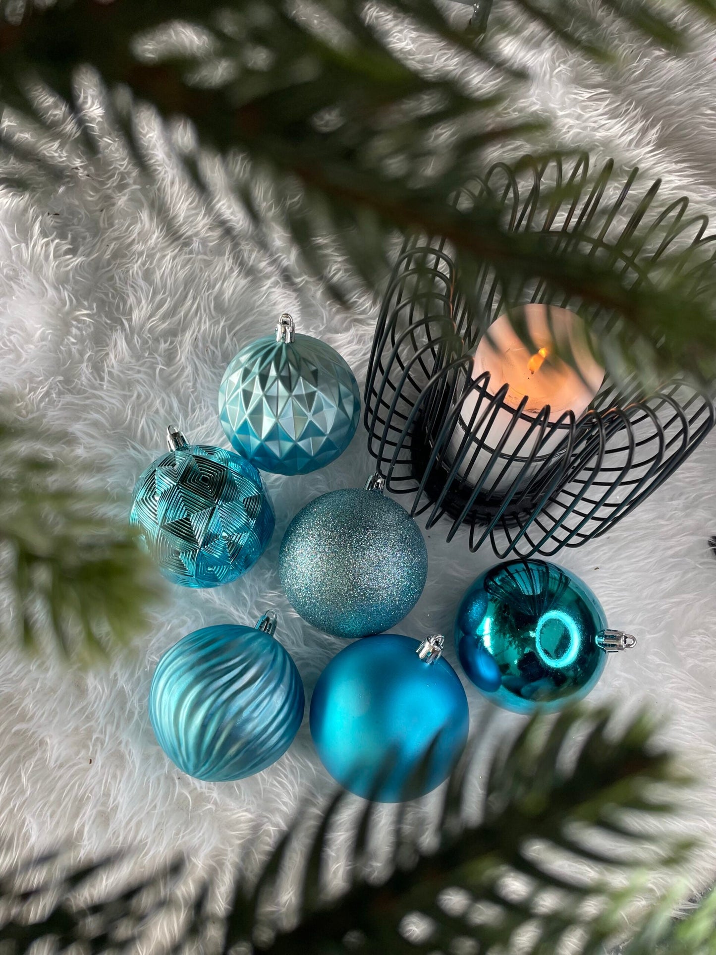 Set globuri de Craciun, 30 bucati, 6 modele, 8cm, albastru