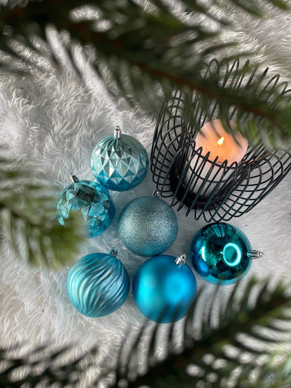 Set globuri de Craciun, 30 bucati, 6 modele, 8cm, albastru