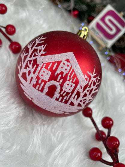 Set globuri de Craciun, 16 bucati, 8cm, 8 modele, rosu alb