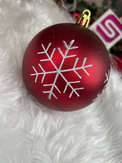 Set globuri de Craciun, 16 bucati, 8cm, 8 modele, rosu alb