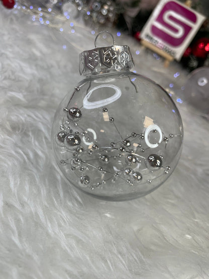 Set globuri de Craciun Inedit, 30 bucati, 7cm, transparente si argintiu