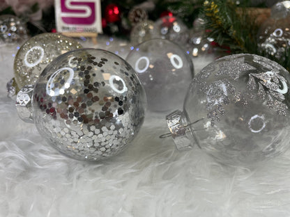 Set globuri de Craciun Inedit, 30 bucati, 7cm, transparente si argintiu