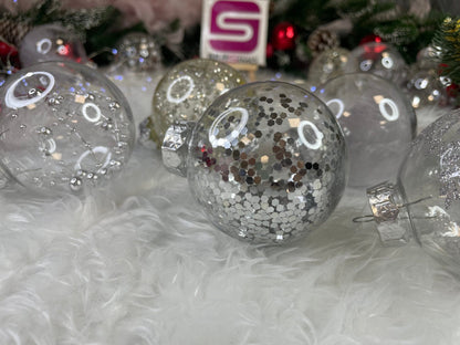 Set globuri de Craciun Inedit, 30 bucati, 7cm, transparente si argintiu