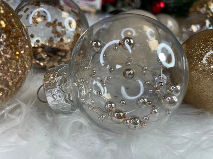 Set globuri de Craciun Inedit, 30 bucati, 6cm, transparente si auriu