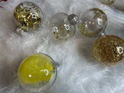 Set globuri de Craciun Inedit, 30 bucati, 7cm, transparente si auriu