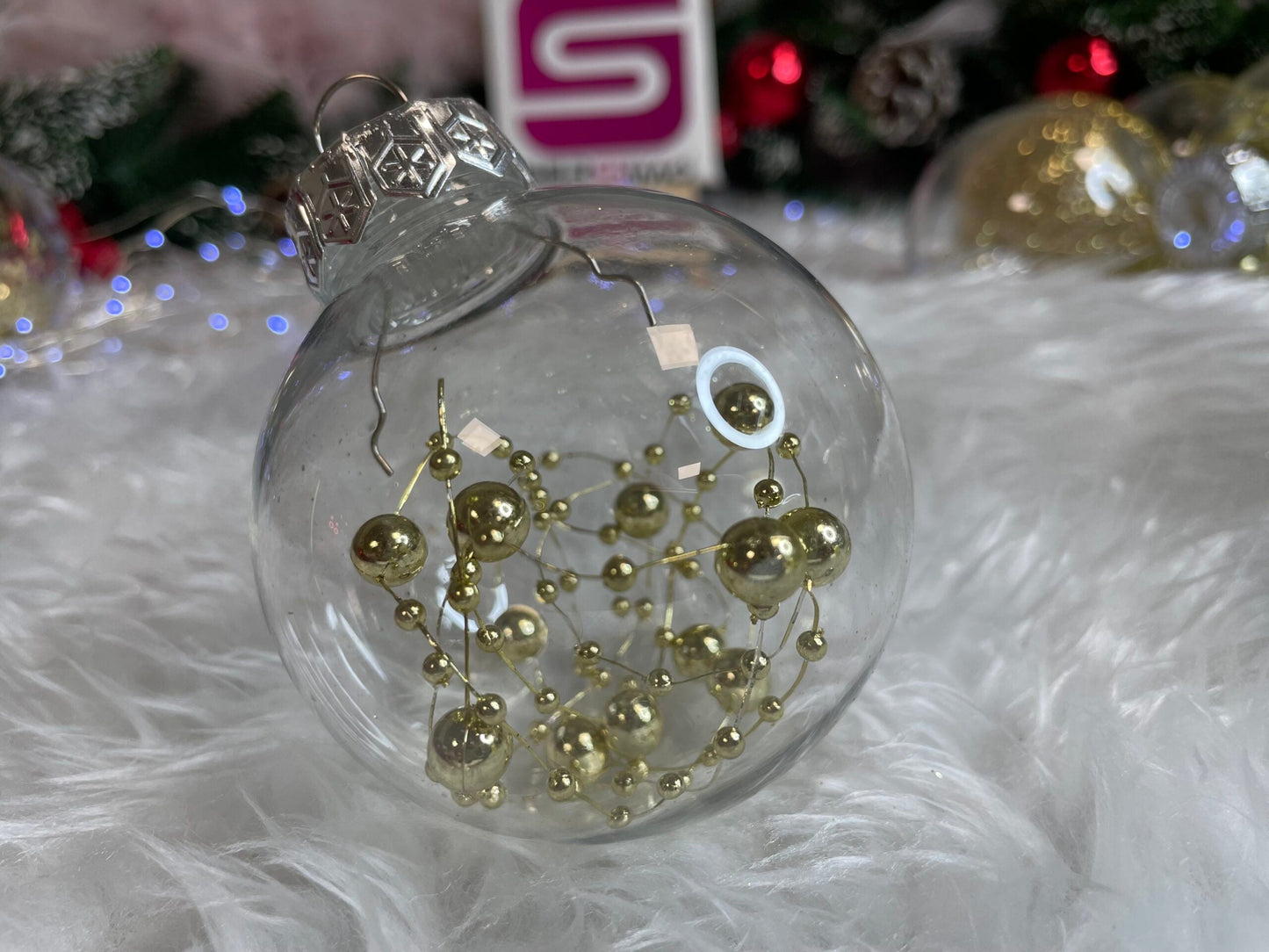 Set globuri de Craciun Inedit, 30 bucati, 7cm, transparente si auriu