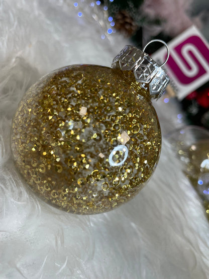 Set globuri de Craciun Inedit, 30 bucati, 7cm, transparente si auriu