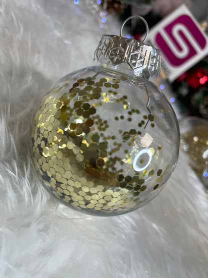 Set globuri de Craciun Inedit, 30 bucati, 7cm, transparente si auriu