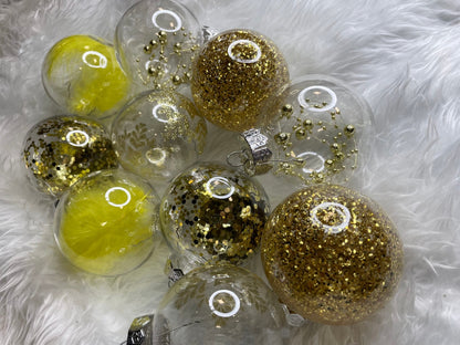 Set globuri de Craciun Inedit, 30 bucati, 7cm, transparente si auriu