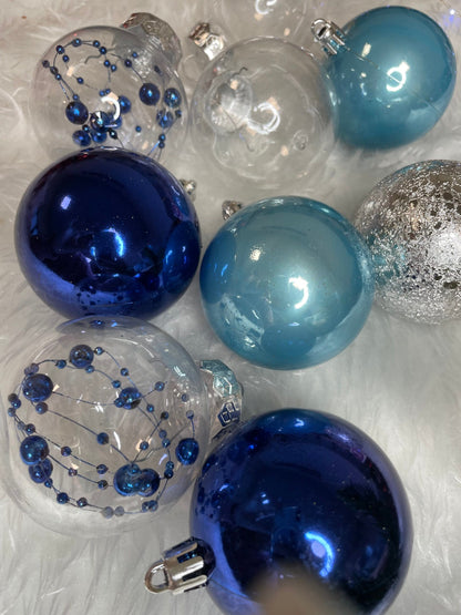 Set globuri de Craciun Inedit, 30 bucati, 6cm, transparente si albastru