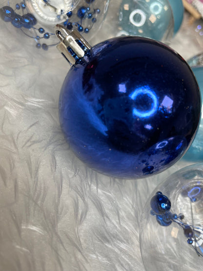 Set globuri de Craciun Inedit, 30 bucati, 6cm, transparente si albastru