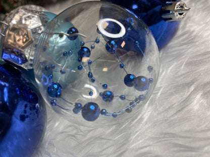 Set globuri de Craciun Inedit, 30 bucati, 6cm, transparente si albastru